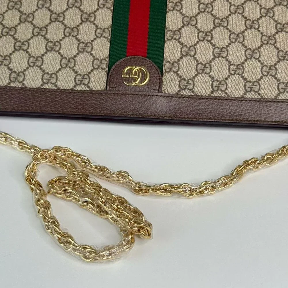 Gucci GG Logo Supreme Large Ophidia Shoulder Bag with Red & Green Stripes